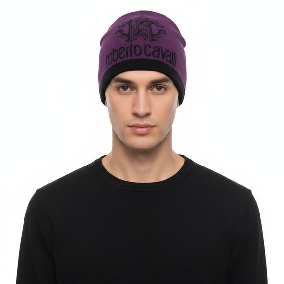 Roberto CavalliESZ027 03000 Purple Logo Beanie Hat